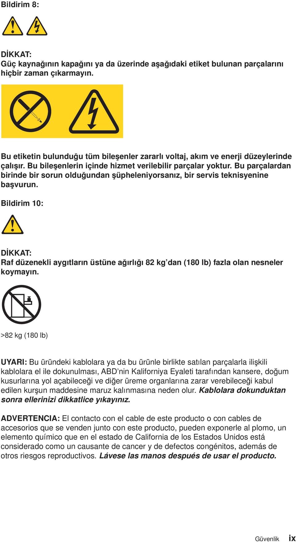 Bu parçalardan birinde bir sorun olduğundan şüpheleniyorsanız, bir servis teknisyenine başvurun.