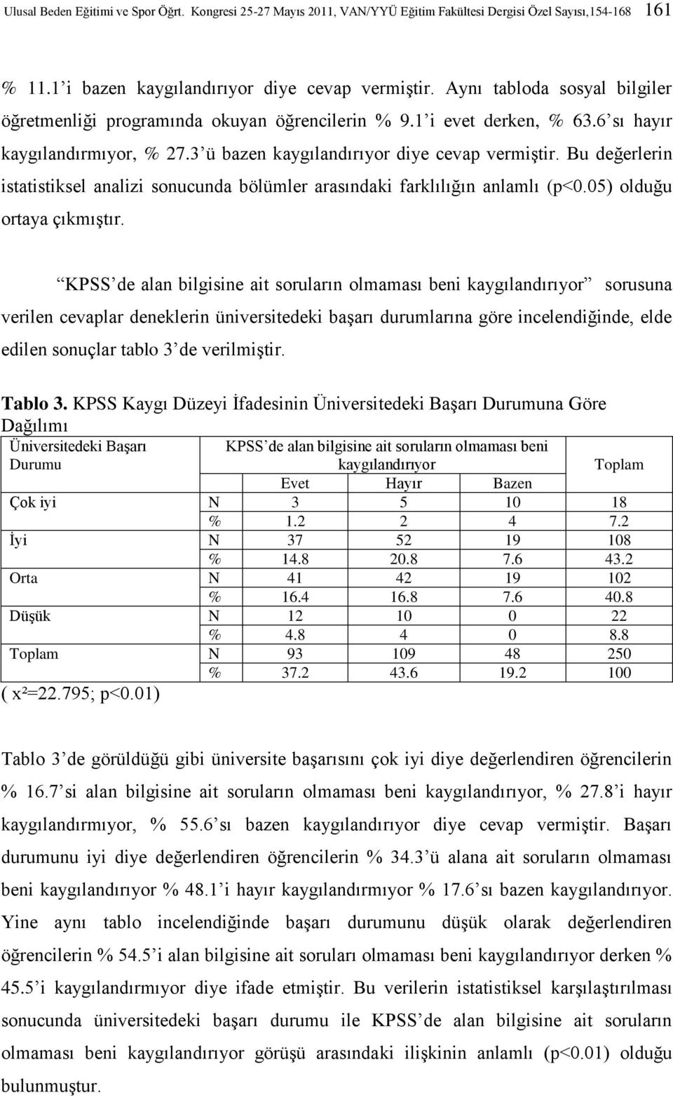 Bu değerlerin istatistiksel analizi sonucunda bölümler arasındaki farklılığın anlamlı (p<0.05) olduğu ortaya çıkmıştır.