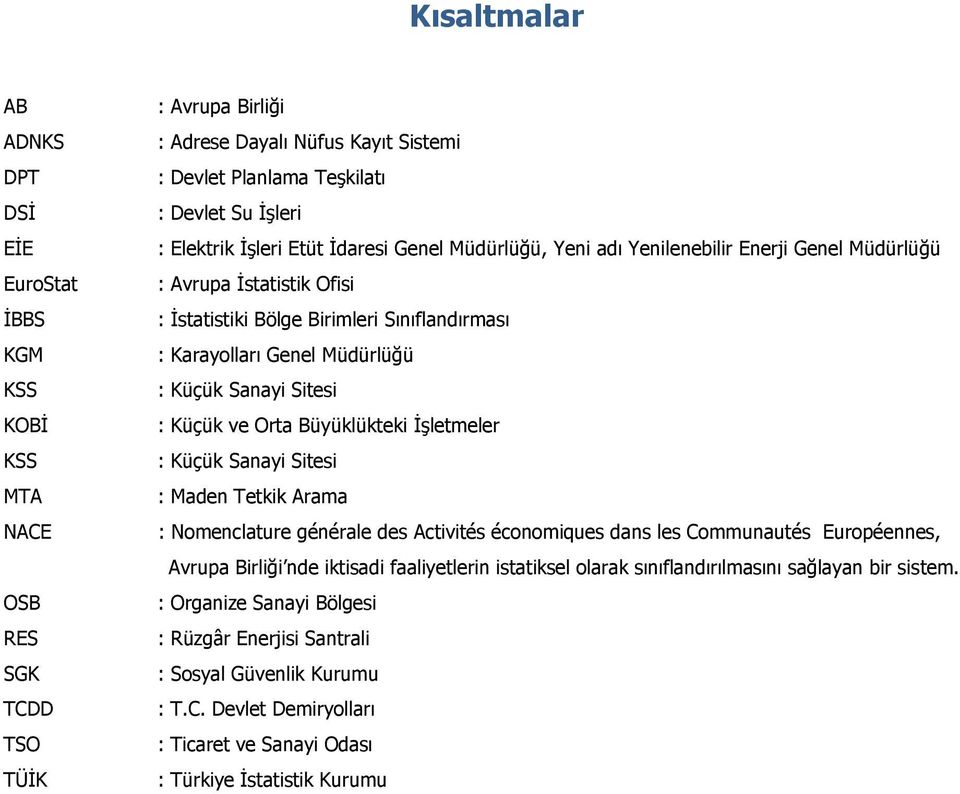 Küçük Sanayi Sitesi : Küçük ve Orta Büyüklükteki İşletmeler : Küçük Sanayi Sitesi : Maden Tetkik Arama : Nomenclature générale des Activités économiques dans les Communautés Européennes, Avrupa