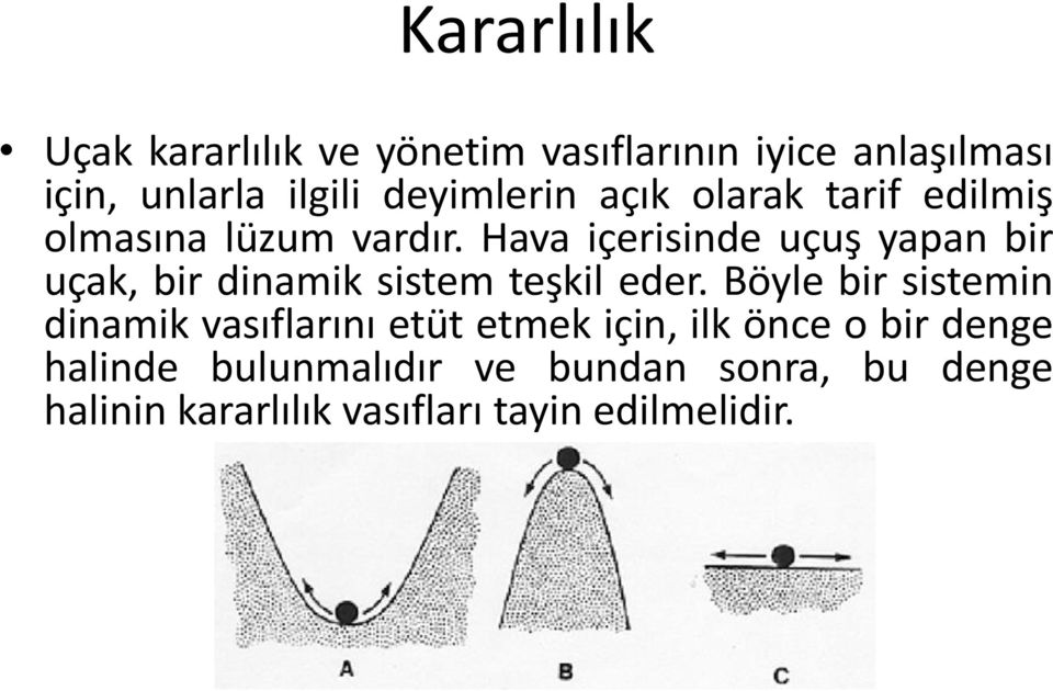 Hava içerisinde uçuş yapan bir uçak, bir dinamik sistem teşkil eder.