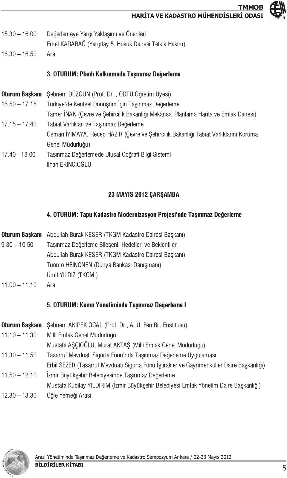 15 Türkiye de Kentsel Dönüşüm İçin Taşınmaz Değerleme Tamer İNAN (Çevre ve Şehircilik Bakanlığı Mekânsal Planlama Harita ve Emlak Dairesi) 17.15 17.