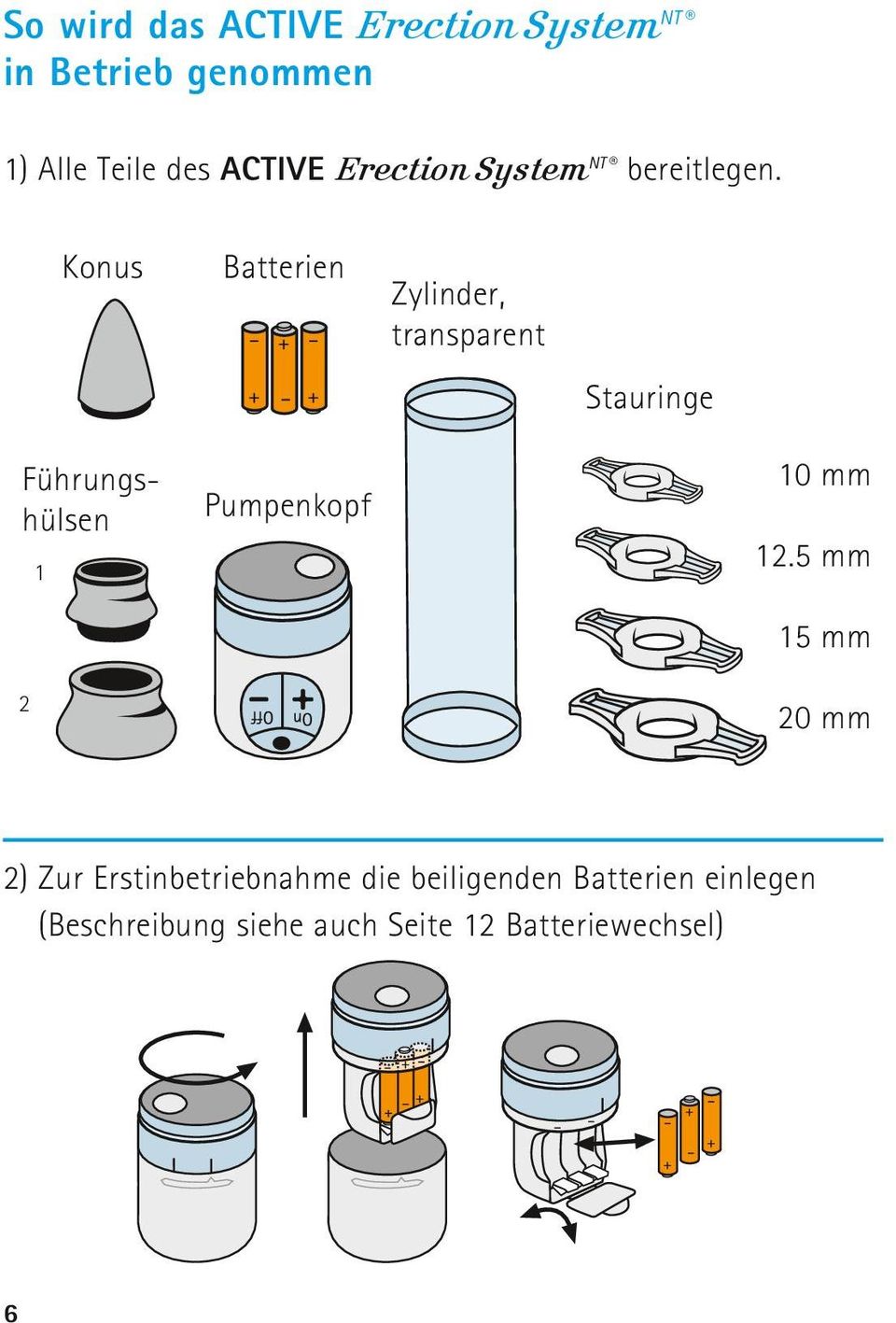 Konus Batterien Zylinder, transparent Stauringe Führungshülsen 1 Pumpenkopf 10 mm
