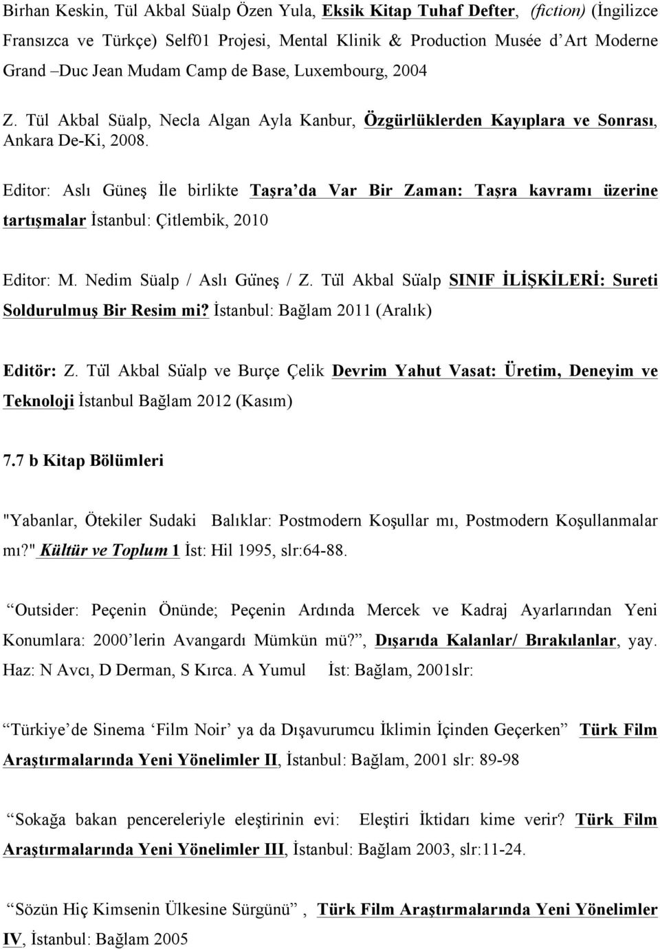 Editor: Aslı Güneş İle birlikte Taşra da Var Bir Zaman: Taşra kavramı üzerine tartışmalar İstanbul: Çitlembik, 2010 Editor: M. Nedim Süalp / Aslı Gu neş / Z.