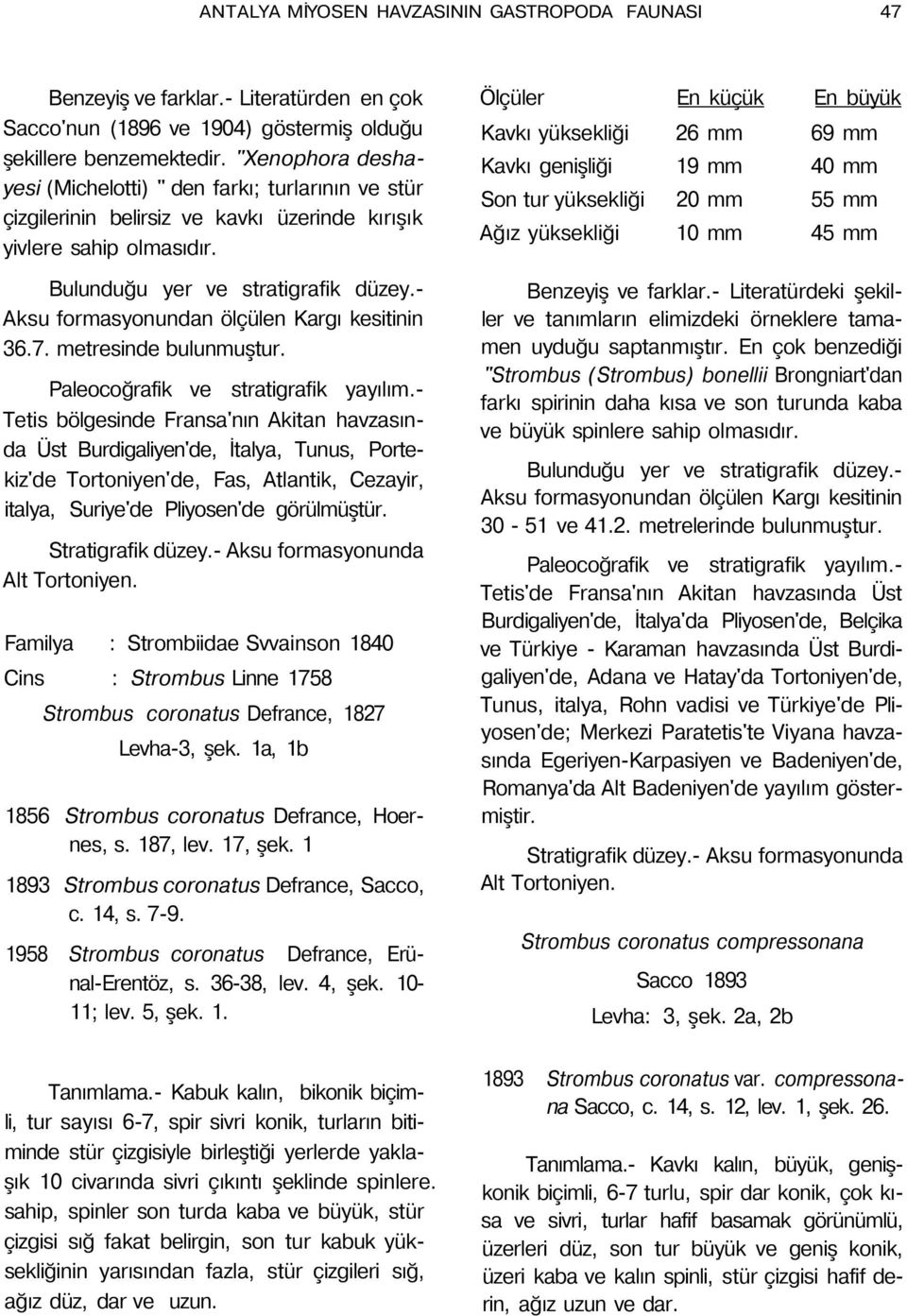 metresinde bulunmuştur. Tetis bölgesinde Fransa'nın Akitan havzasında Üst Burdigaliyen'de, İtalya, Tunus, Portekiz'de Tortoniyen'de, Fas, Atlantik, Cezayir, italya, Suriye'de Pliyosen'de görülmüştür.