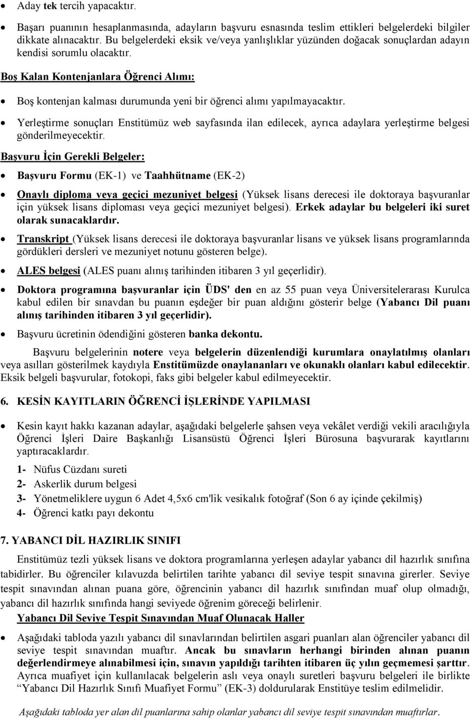 Boş Kalan Kontenjanlara Öğrenci Alımı: Boş kontenjan kalması durumunda yeni bir öğrenci alımı yapılmayacaktır.