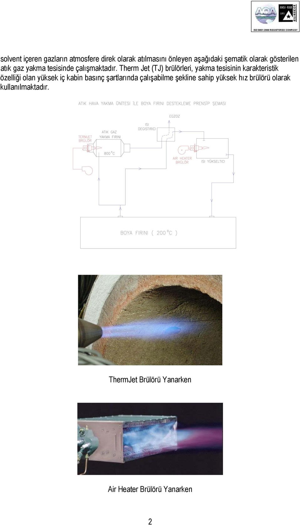 Therm Jet (TJ) brülörleri, yakma tesisinin karakteristik özelliği olan yüksek iç kabin basınç