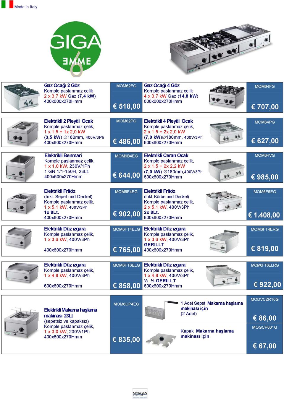 MOM64PG 627,00 Elektrikli Benmari 1 x 1,0 kw, 230V/1Ph 1 GN 1/1-150H, 23Lt.