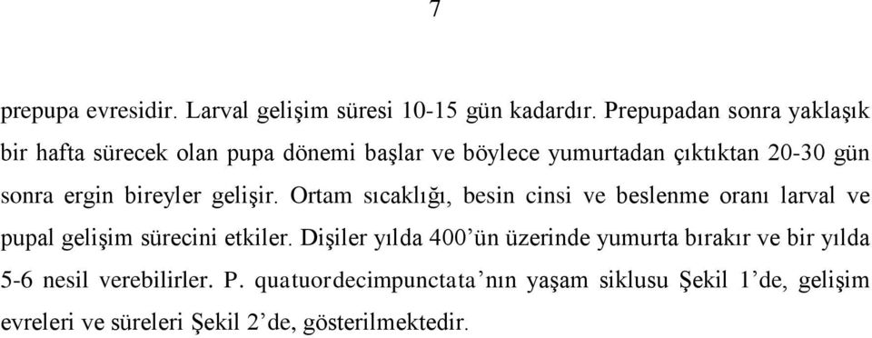 bireyler gelişir. Ortam sıcaklığı, besin cinsi ve beslenme oranı larval ve pupal gelişim sürecini etkiler.