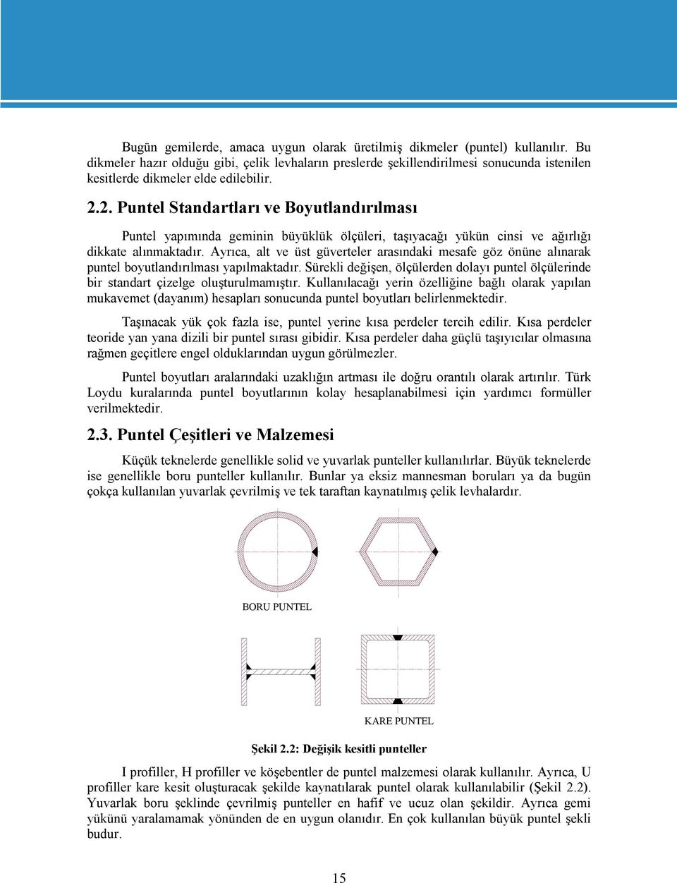 2. Puntel Standartları ve Boyutlandırılması Puntel yapımında geminin büyüklük ölçüleri, taşıyacağı yükün cinsi ve ağırlığı dikkate alınmaktadır.