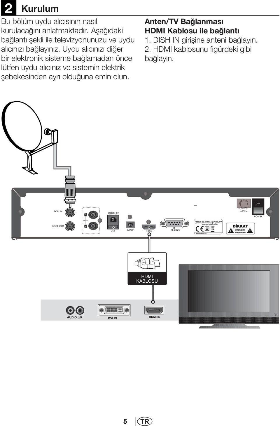 Uydu al c n z di er bir elektronik sisteme ba lamadan önce lütfen uydu al c n z ve sistemin elektrik flebekesinden ayr oldu