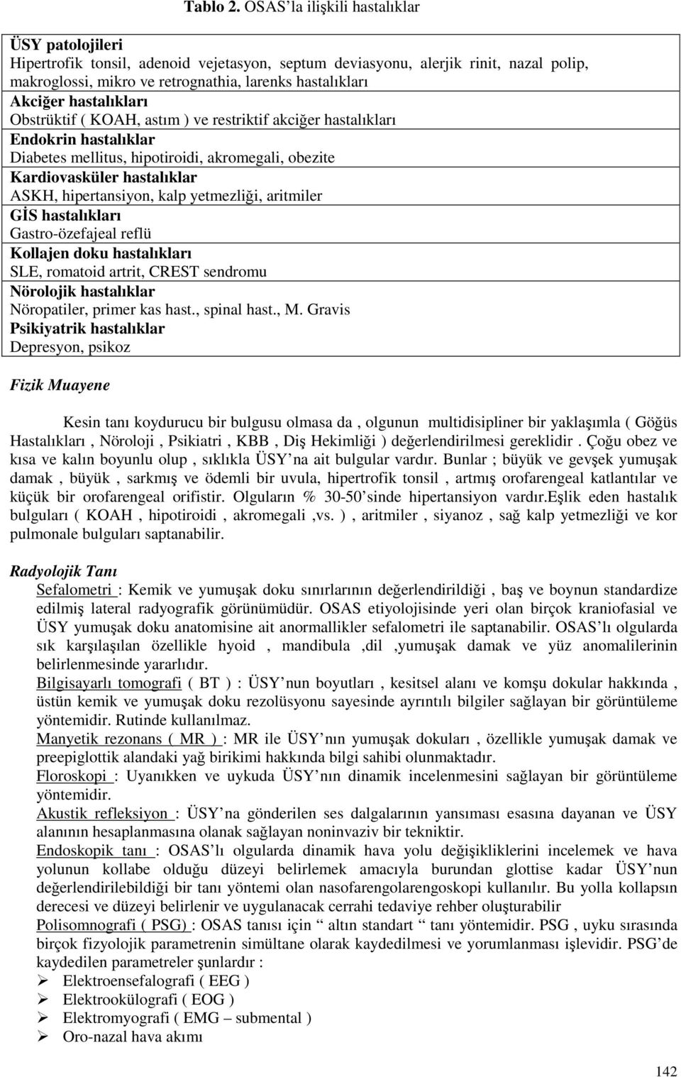 hastalıkları Obstrüktif ( KOAH, astım ) ve restriktif akciğer hastalıkları Endokrin hastalıklar Diabetes mellitus, hipotiroidi, akromegali, obezite Kardiovasküler hastalıklar ASKH, hipertansiyon,