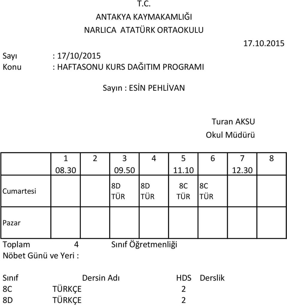 30 D D C C Toplam 4 Sınıf