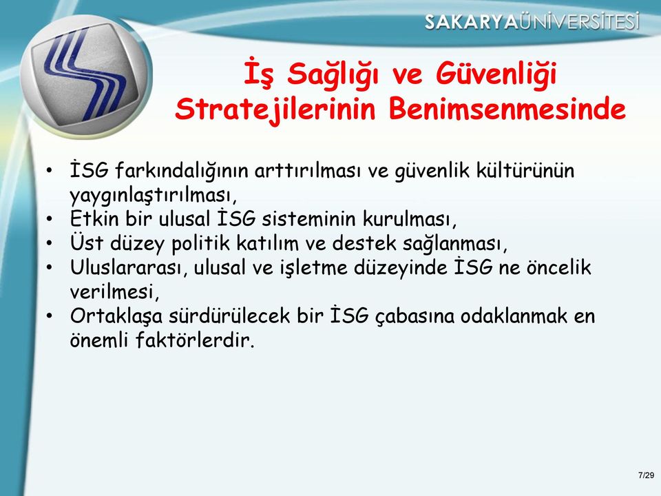 politik katılım ve destek sağlanması, Uluslararası, ulusal ve işletme düzeyinde İSG ne