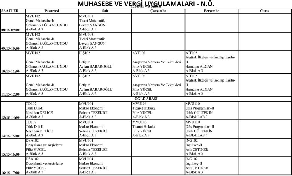 A-Blok A 3 A-Blok A 3 MVU102 İLŞ102 AYT102 AİT102 Genel Muhasebe-Iı İletişim Araştırma Yöntem Ve Teknikleri Gökmen SAĞLAMTUNDU Ayhan BABAROĞLU Filiz YÜCEL Hamdiye ALGAN A-Blok A 3 A-Blok A 3 A-Blok A