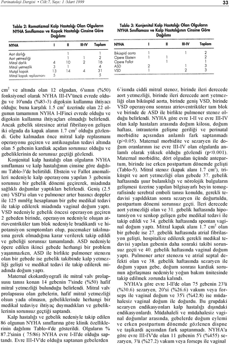 Mitral darlık 4 10 2 16 Opere Fallot 1 1 Mitral yetmezlik 3 1 4 ASD 2 1 3 Mutipl kapak 13 14 4 31 VSD 1 2 3 Mitral kapak replasmanı 5 5 cm 2 ve altında olan 12 olgudan, 6'sının (%50) fonksiyonel