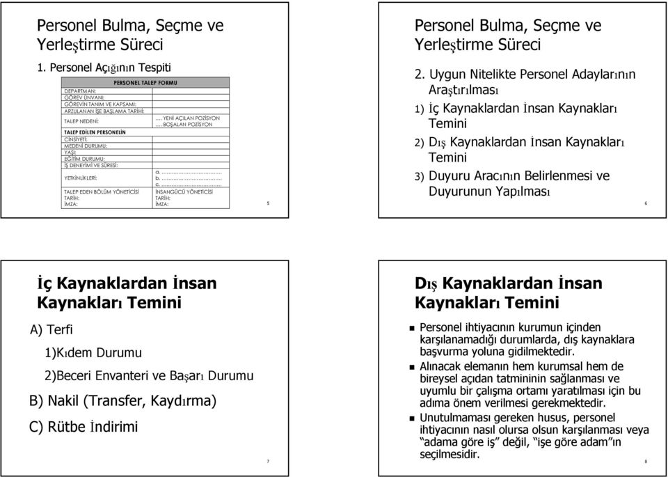 EĞİTİM DURUMU: İŞ DENEYİMİ VE SÜRESİ: YETKİNLİKLERİ: TALEP EDEN BÖLÜM YÖNETİCİSİ TARİH: İMZA:. YENİ AÇILAN POZİSYON. BOŞALAN POZİSYON a. b. c. Bulma, Seçme ve 2.