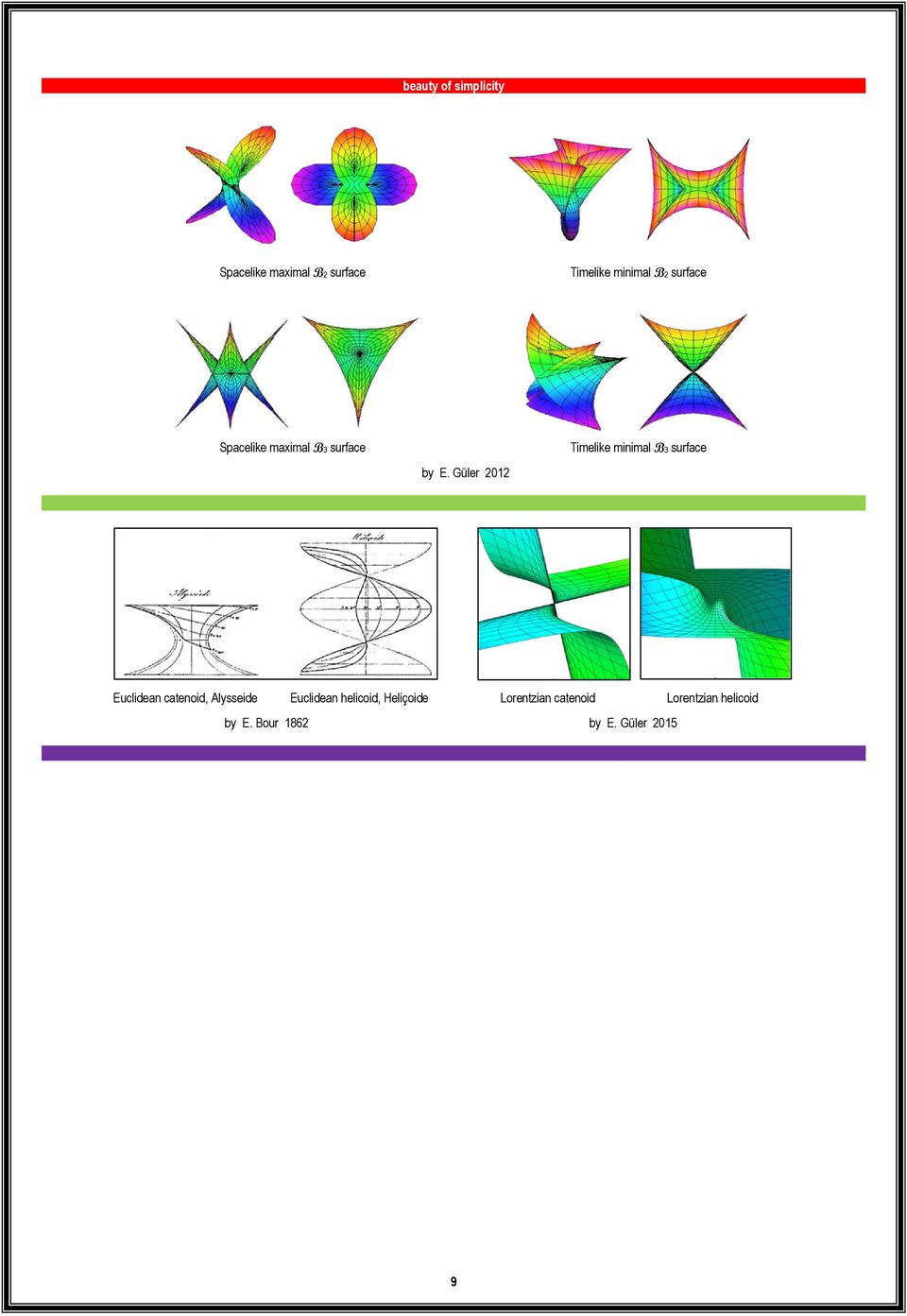 Güler 2012 Timelike minimal B3 surface Euclidean catenoid, Alysseide