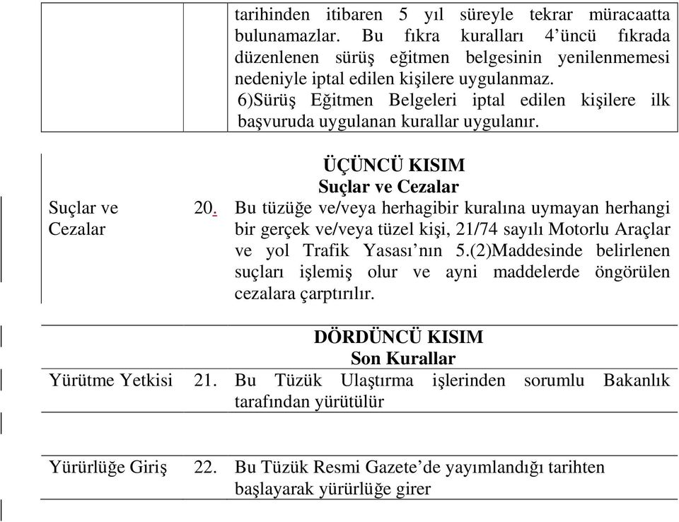 6)Sürüş Eğitmen Belgeleri iptal edilen kişilere ilk başvuruda uygulanan kurallar uygulanır.