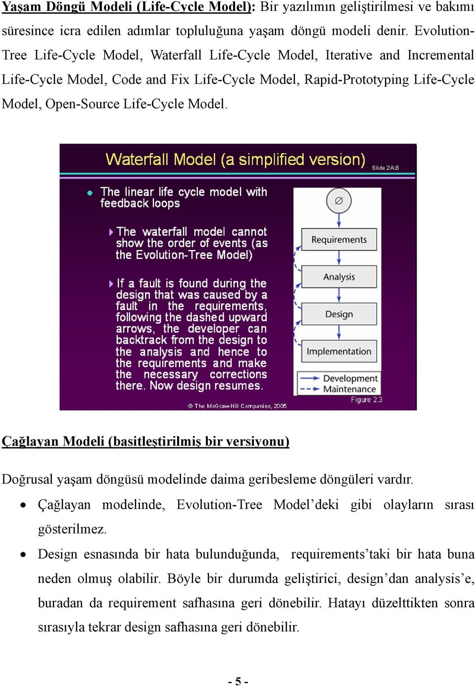 Model. Çağlayan Modeli (basitleştirilmiş bir versiyonu) Doğrusal yaşam döngüsü modelinde daima geribesleme döngüleri vardır.