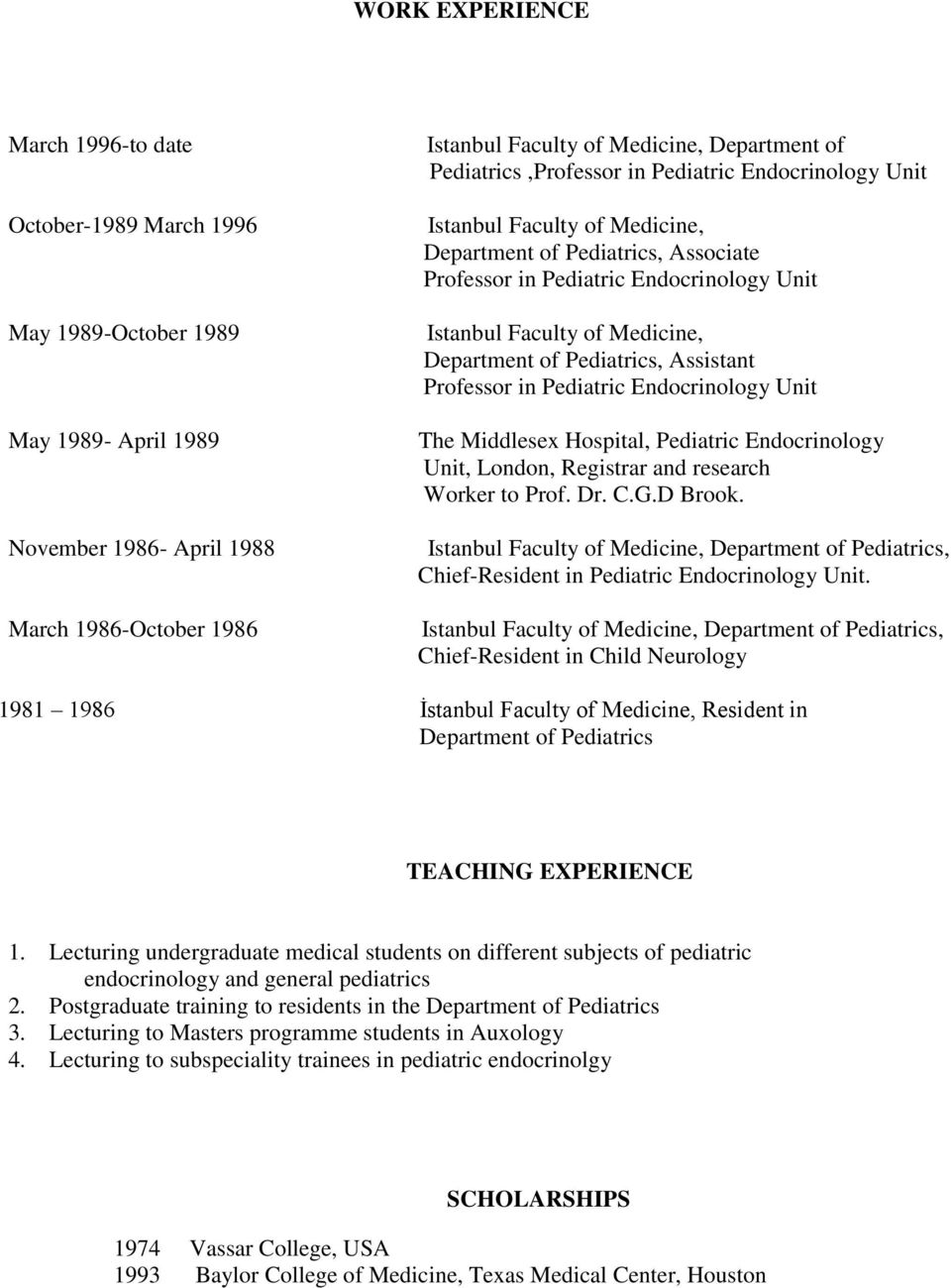 Department of Pediatrics, Assistant Professor in Pediatric Endocrinology Unit The Middlesex Hospital, Pediatric Endocrinology Unit, London, Registrar and research Worker to Prof. Dr. C.G.D Brook.