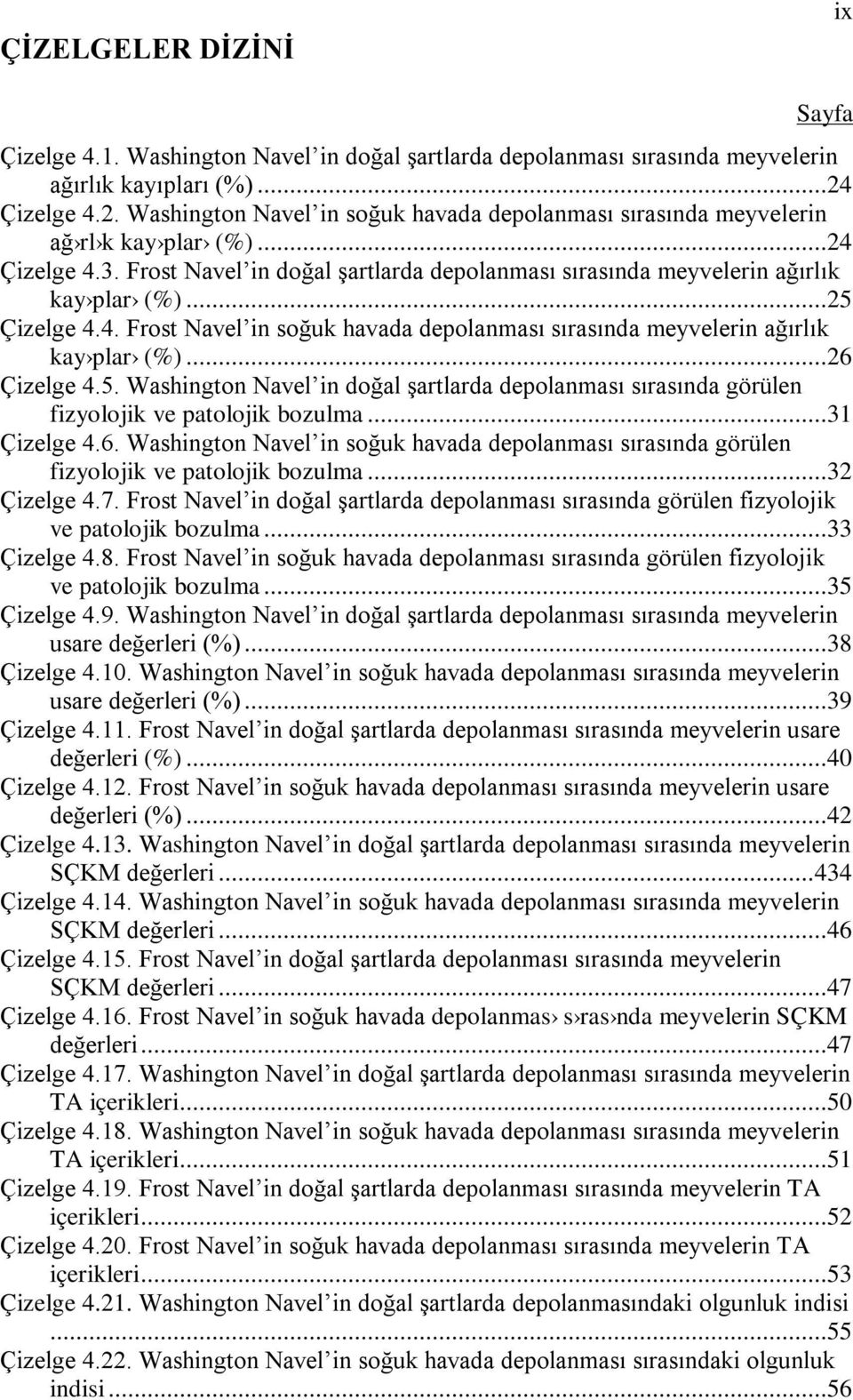 Frost Navel in doğal şartlarda depolanması sırasında meyvelerin ağırlık kay plar (%)...25 Çizelge 4.4. Frost Navel in soğuk havada depolanması sırasında meyvelerin ağırlık kay plar (%)...26 Çizelge 4.