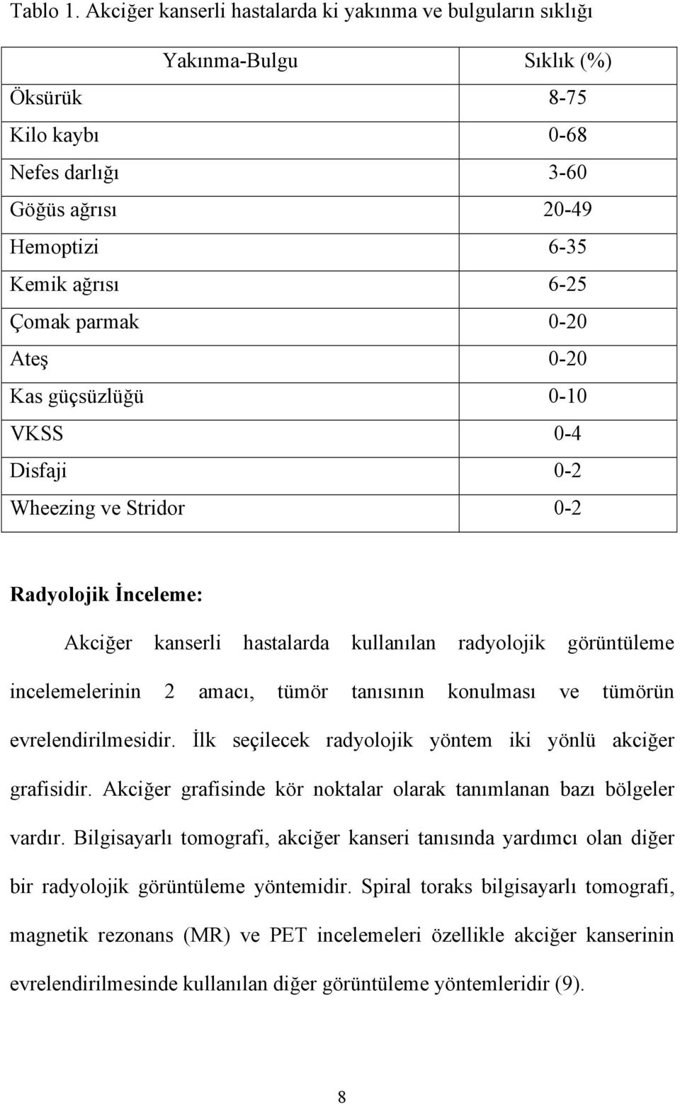 0-20 Ateş 0-20 Kas güçsüzlüğü 0-10 VKSS 0-4 Disfaji 0-2 Wheezing ve Stridor 0-2 Radyolojik İnceleme: Akciğer kanserli hastalarda kullanılan radyolojik görüntüleme incelemelerinin 2 amacı, tümör