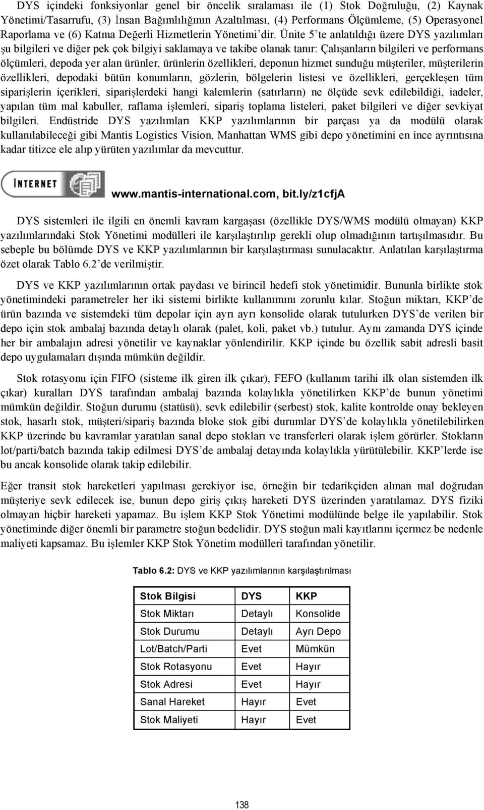 Ünite 5te anlat ld üzere DYS yaz l mlar u bilgileri ve di er pek çok bilgiyi saklamaya ve takibe olanak tan r: Çal anlar n bilgileri ve performans ölçümleri, depoda yer alan ürünler, ürünlerin