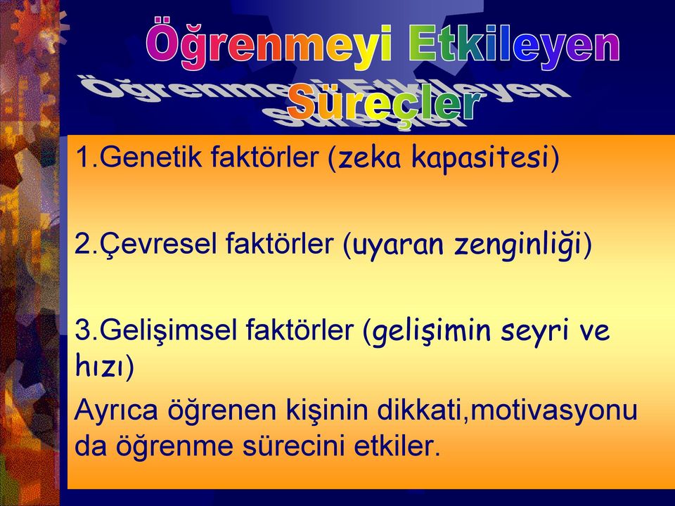 Gelişimsel faktörler (gelişimin seyri ve hızı)