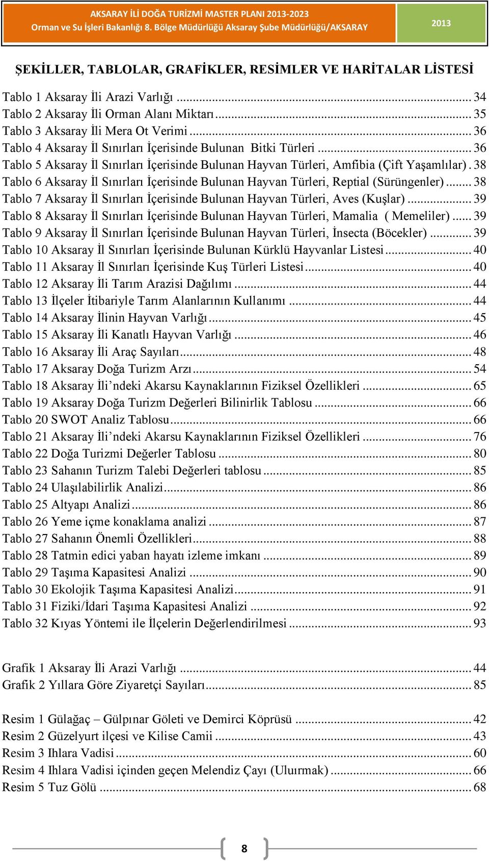 38 Tablo 6 Aksaray İl Sınırları İçerisinde Bulunan Hayvan Türleri, Reptial (Sürüngenler)... 38 Tablo 7 Aksaray İl Sınırları İçerisinde Bulunan Hayvan Türleri, Aves (Kuşlar).