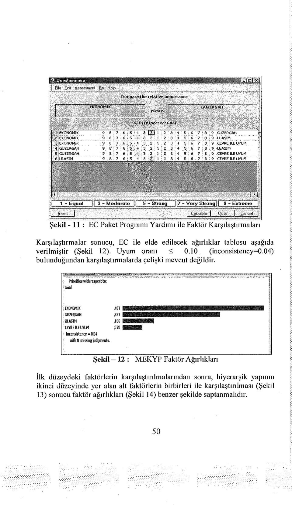 inveıl Şekil - 11 : EC Paket Programı Yardımı ile Faktör Karşılaştırmaları Karşılaştırmalar sonucu, EC ile elde edilecek ağırlıklar tablosu aşağıda verilmiştir (Şekil 12). Uyum oranı < 0.