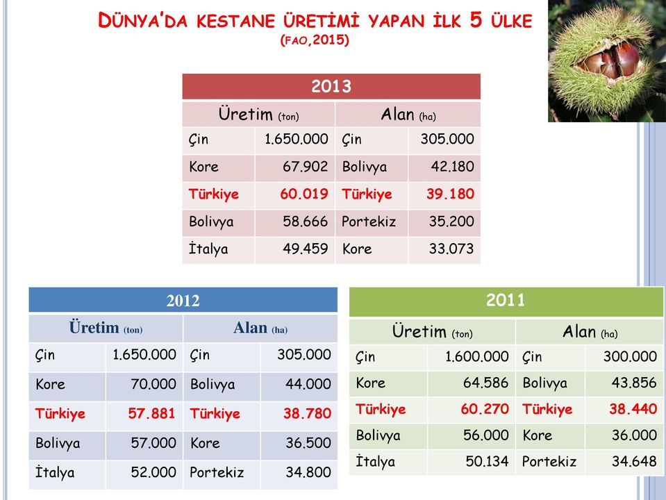 000 Çin 305.000 Kore 70.000 Bolivya 44.000 Türkiye 57.881 Türkiye 38.780 Bolivya 57.000 Kore 36.500 İtalya 52.000 Portekiz 34.