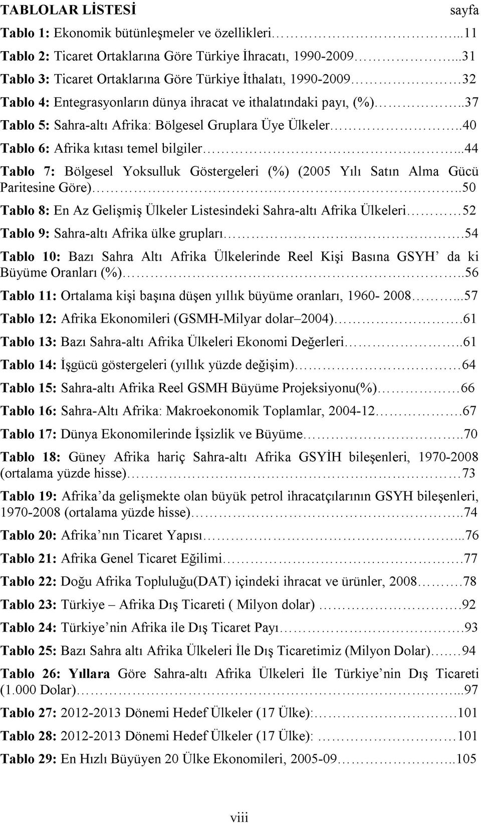 .. 44 Tablo 7: Bölgesel Yoksulluk Göstergeleri (%) (2005 Yılı Satın Alma Gücü Paritesine Göre)... 50 Tablo 8: En Az Gelişmiş Ülkeler Listesindeki Sahra-altı Afrika Ülkeleri.