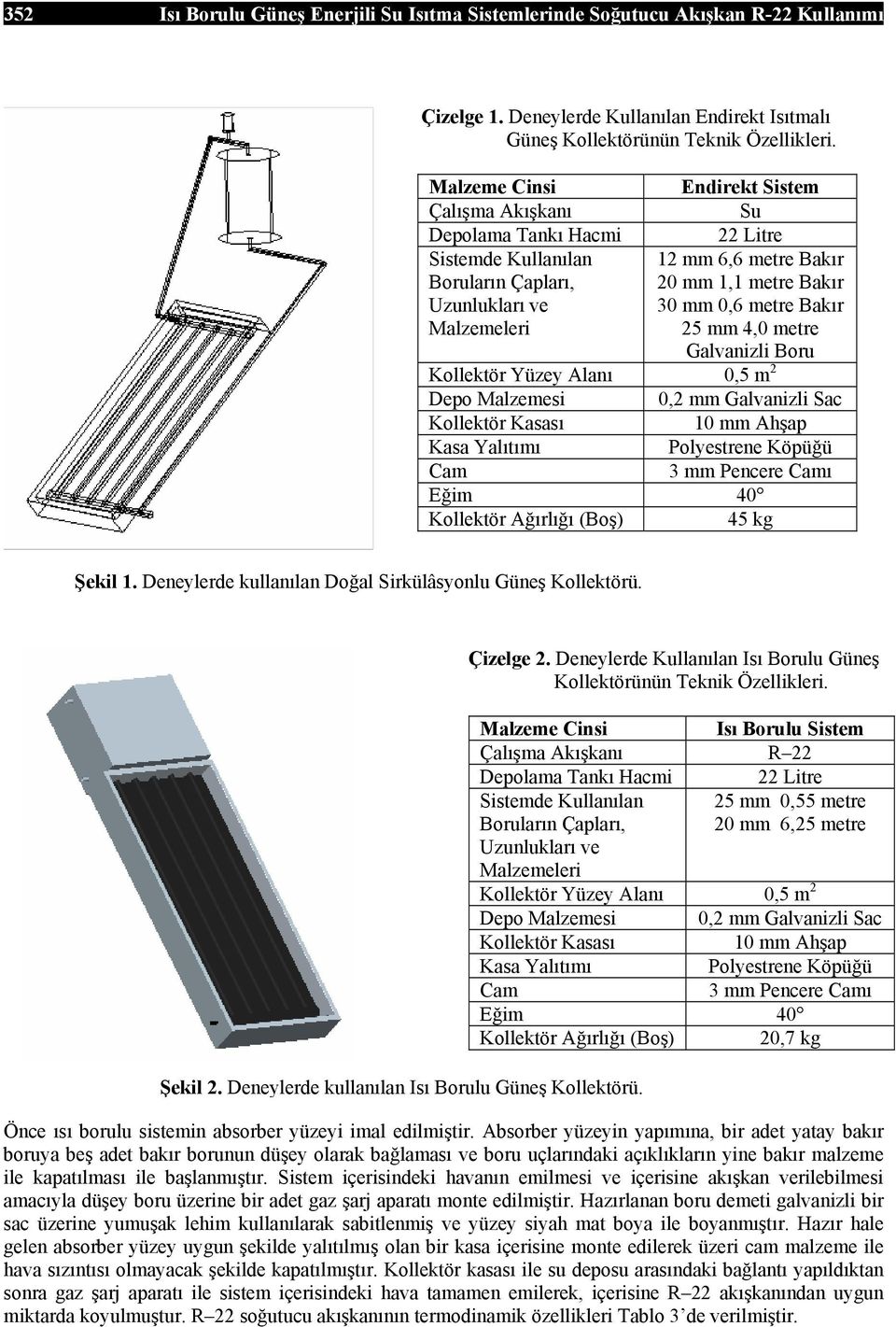 metre Bakır 25 mm 4,0 metre Galvanizli Boru Kollektör Yüzey Alanı 0,5 m 2 Depo Malzemesi 0,2 mm Galvanizli Sac Kollektör Kasası 10 mm Ahşap Kasa Yalıtımı Polyestrene Köpüğü Cam 3 mm Pencere Camı Eğim