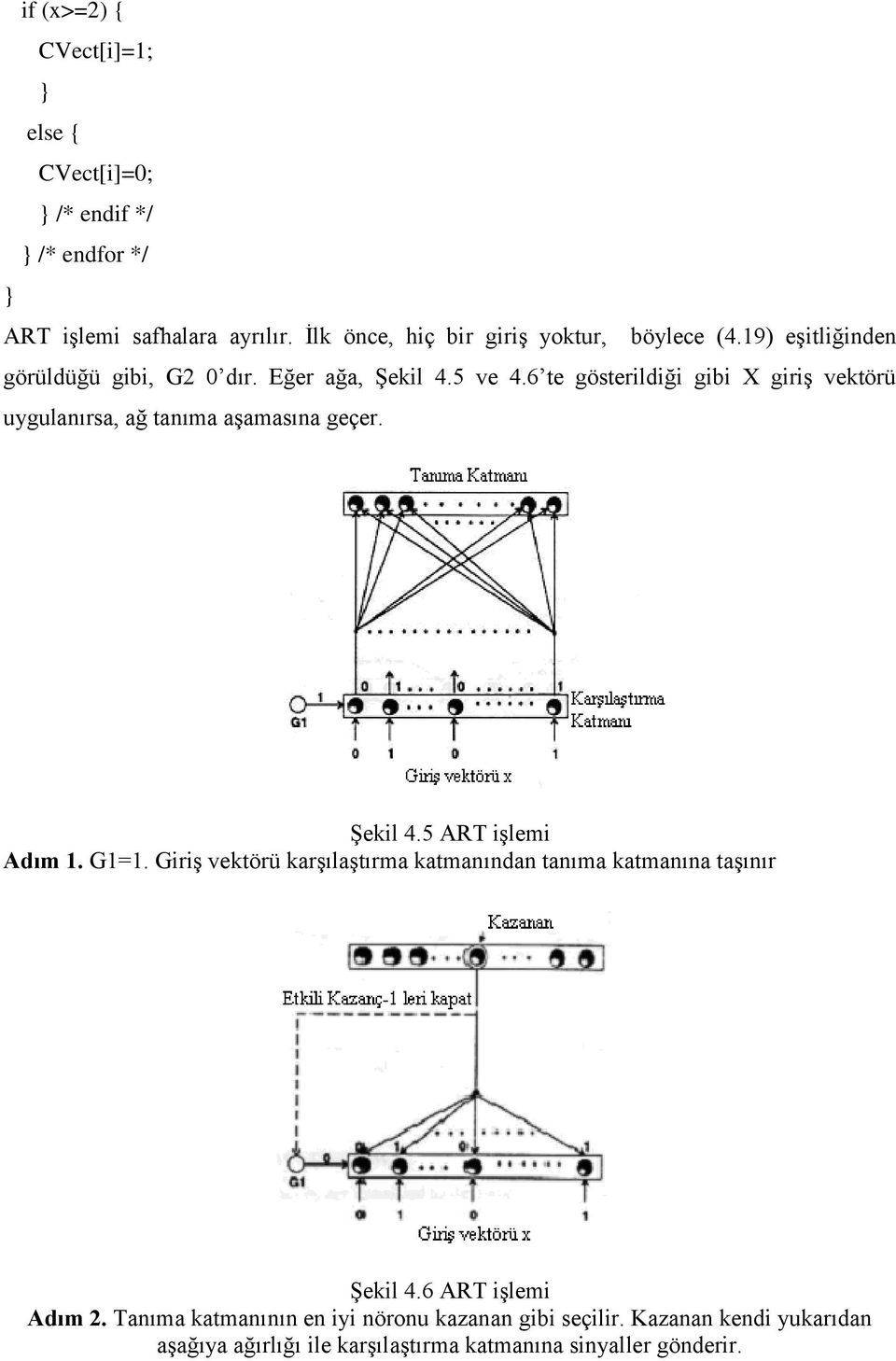 6 te gösterldğ gb X grş vektörü yglanırsa, ağ tanıma aşamasına geçer. Şekl 4.5 ART şlem Adım 1. G1=1.