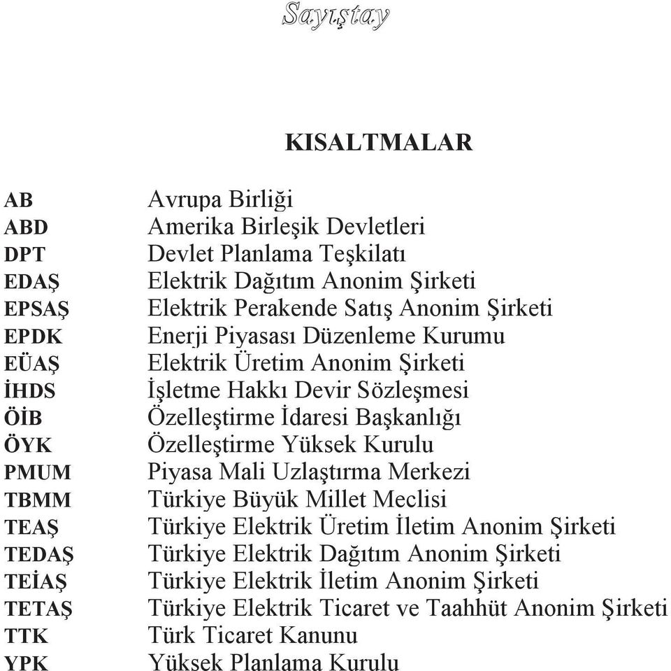 Özelleştirme İdaresi Başkanlığı Özelleştirme Yüksek Kurulu Piyasa Mali Uzlaştırma Merkezi Türkiye Büyük Millet Meclisi Türkiye Elektrik Üretim İletim Anonim Şirketi