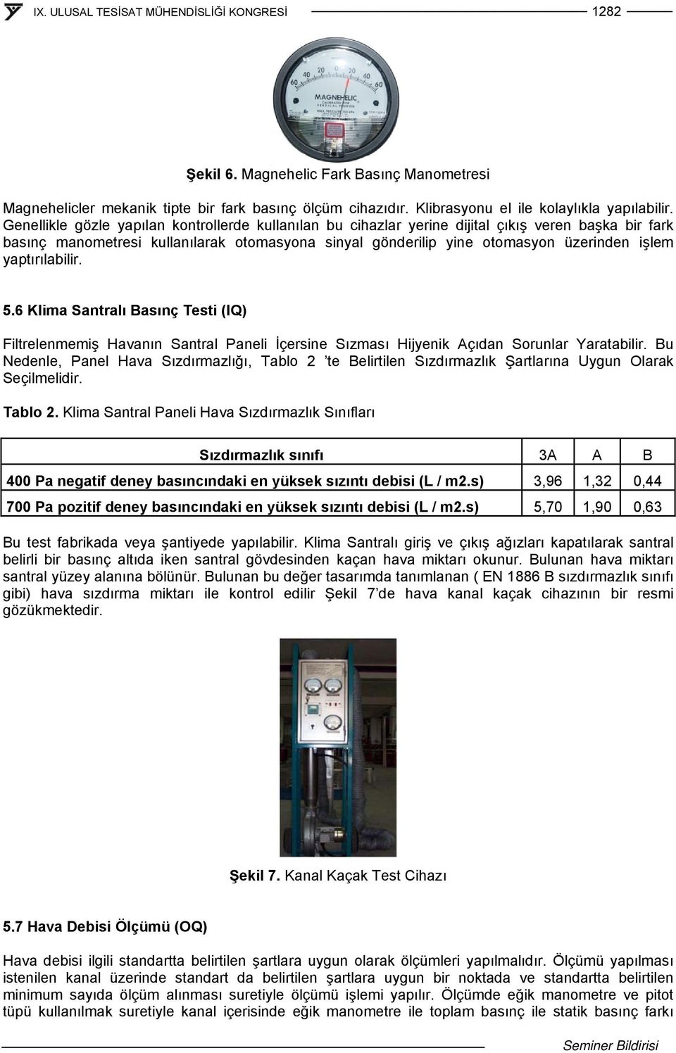 yaptırılabilir. 5.6 Klima Santralı Basınç Testi (IQ) Filtrelenmemiş Havanın Santral Paneli İçersine Sızması Hijyenik Açıdan Sorunlar Yaratabilir.