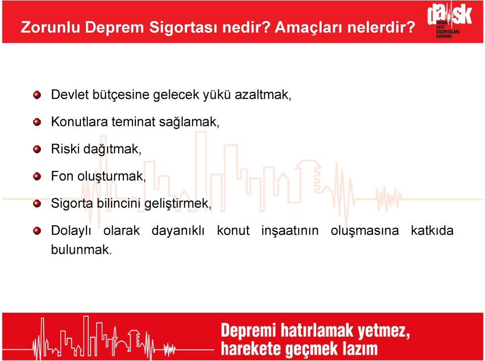 sa,lamak, Riski da,$tmak, Fon olu>turmak, Sigorta bilincini