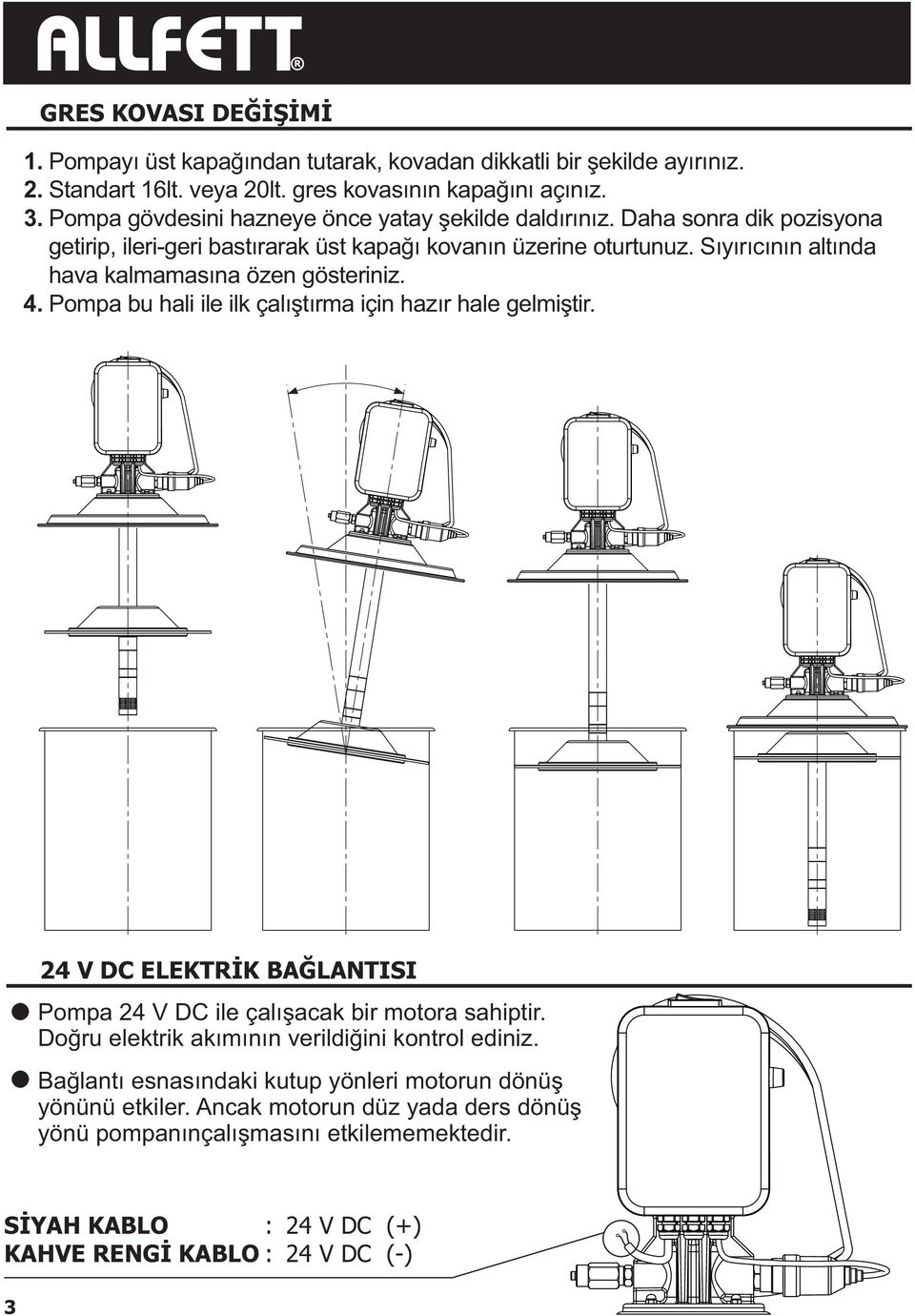 Sýyýrýcýnýn altýnda hava kalmamasýna özen gösteriniz. 4. Pompa bu hali ile ilk çalýþtýrma için hazýr hale gelmiþtir.