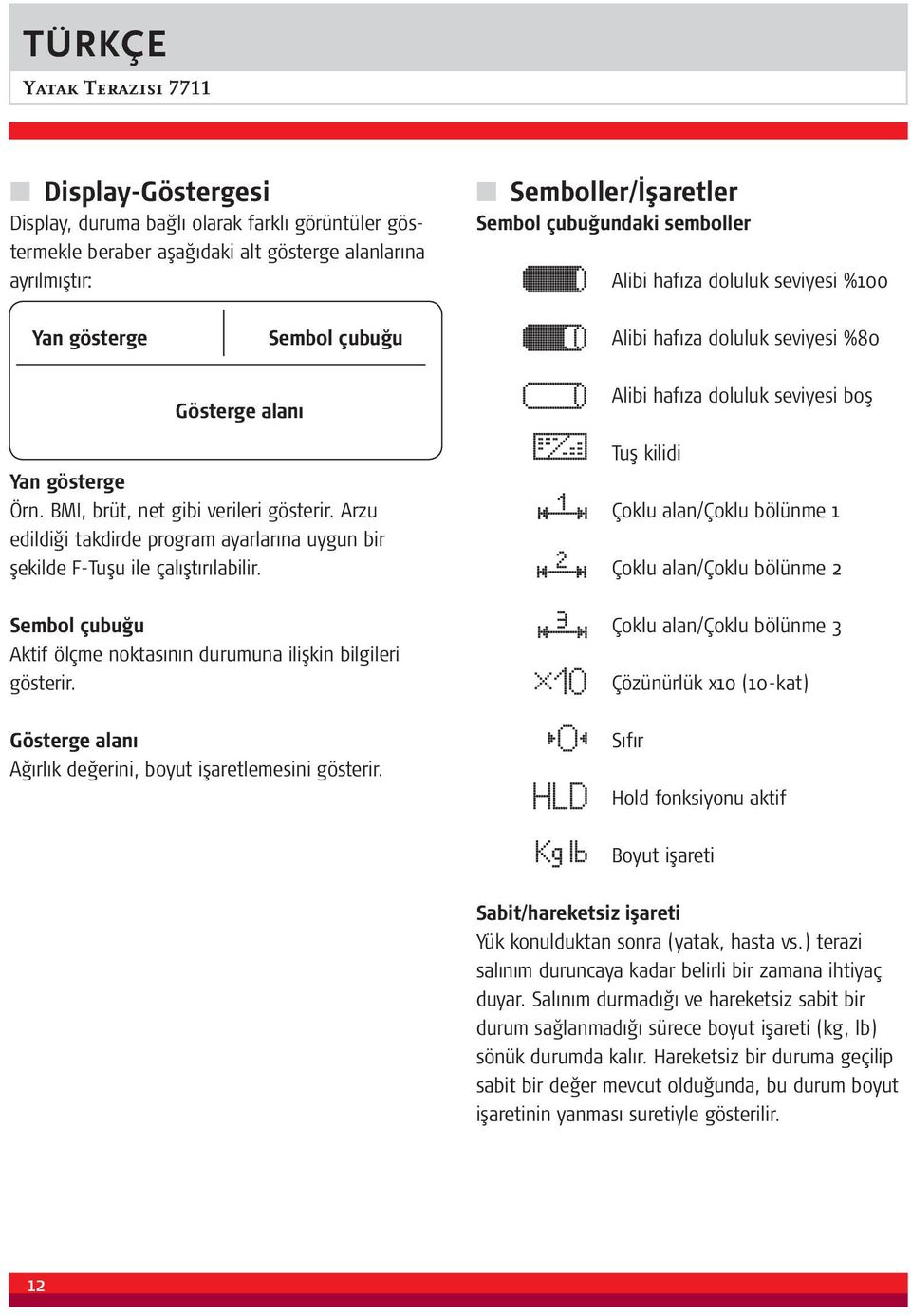 Arzu edildiği takdirde program ayarlarına uygun bir şekilde F-Tuşu ile çalıştırılabilir. Sembol çubuğu Aktif ölçme noktasının durumuna ilişkin bilgileri gösterir.