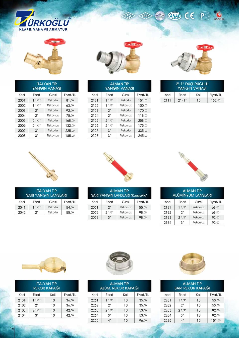 00 2124 2 Rekorsuz 118.00 2125 2 1/2 Rekorlu 258.00 2126 2 1/2 Rekorsuz 175.00 2127 3 Rekorlu 335.00 2128 3 Rekorsuz 245.00 2"-1" DÜŞÜRÜCÜLÜ YANGIN VANASI 2111 2-1 10 132.