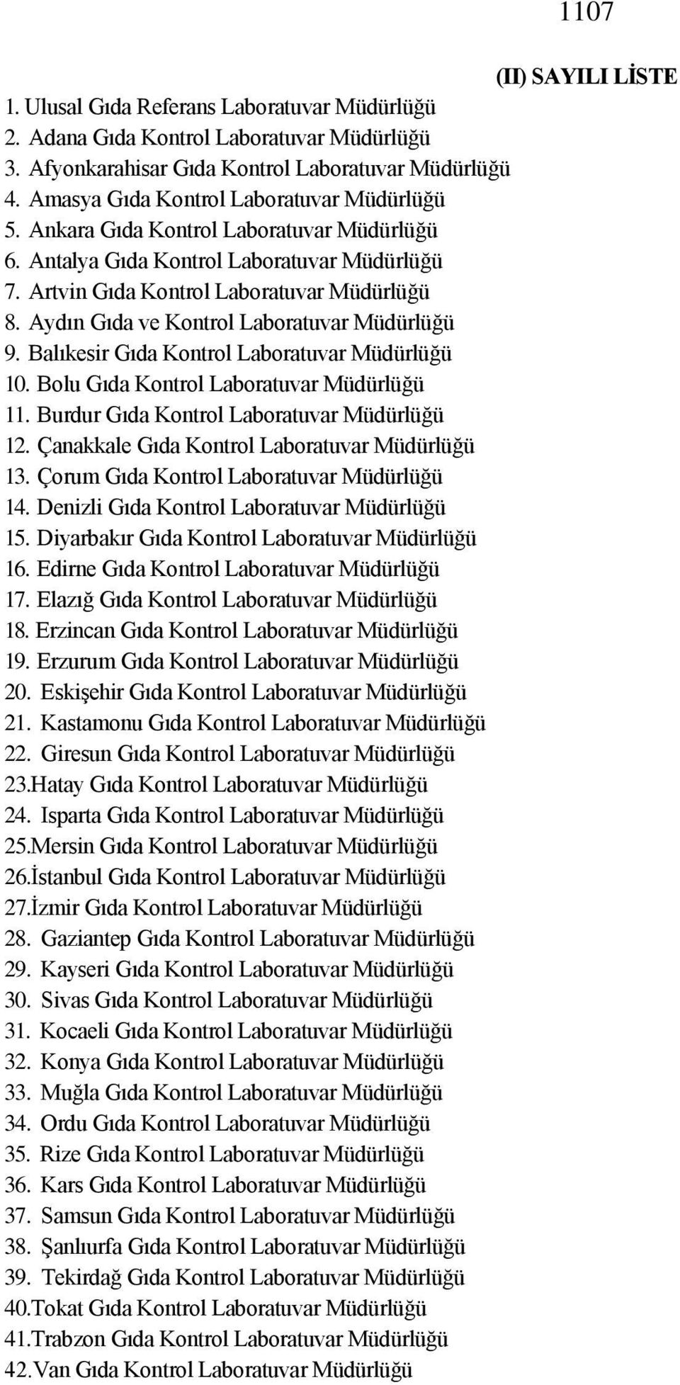 Aydın Gıda ve Kontrol Laboratuvar Müdürlüğü 9. Balıkesir Gıda Kontrol Laboratuvar Müdürlüğü 10. Bolu Gıda Kontrol Laboratuvar Müdürlüğü 11. Burdur Gıda Kontrol Laboratuvar Müdürlüğü 12.