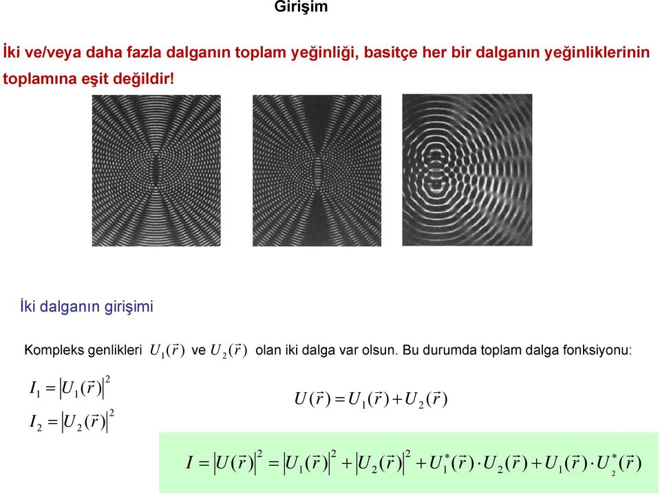 toplamına eşit değildir! İki dalganın girişimi Kompleks genlikleri ve olan iki dalga var olsun.