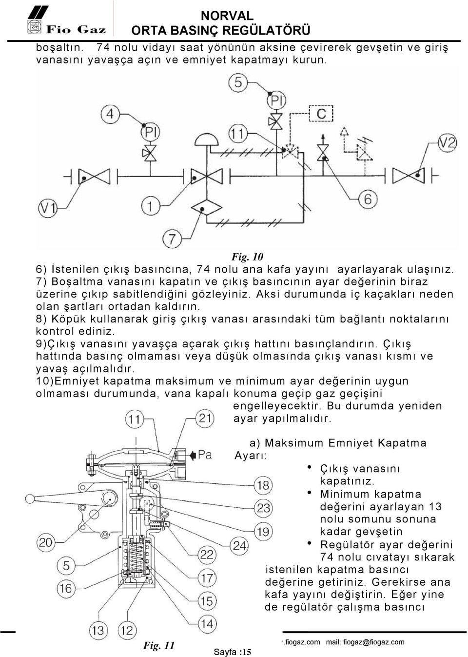 Aksi durumunda iç kaçakları neden olan şartları ortadan kaldırın. 8) Köpük kullanarak giriş çıkış vanası arasındaki tüm bağlantı noktalarını kontrol ediniz.