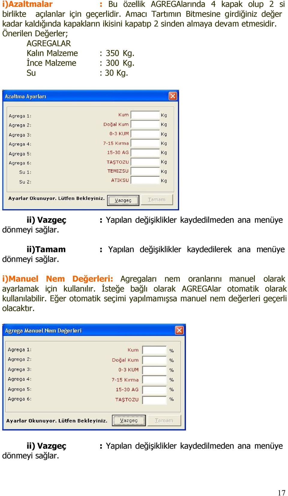 İnce Malzeme : 300 Kg. Su : 30 Kg.