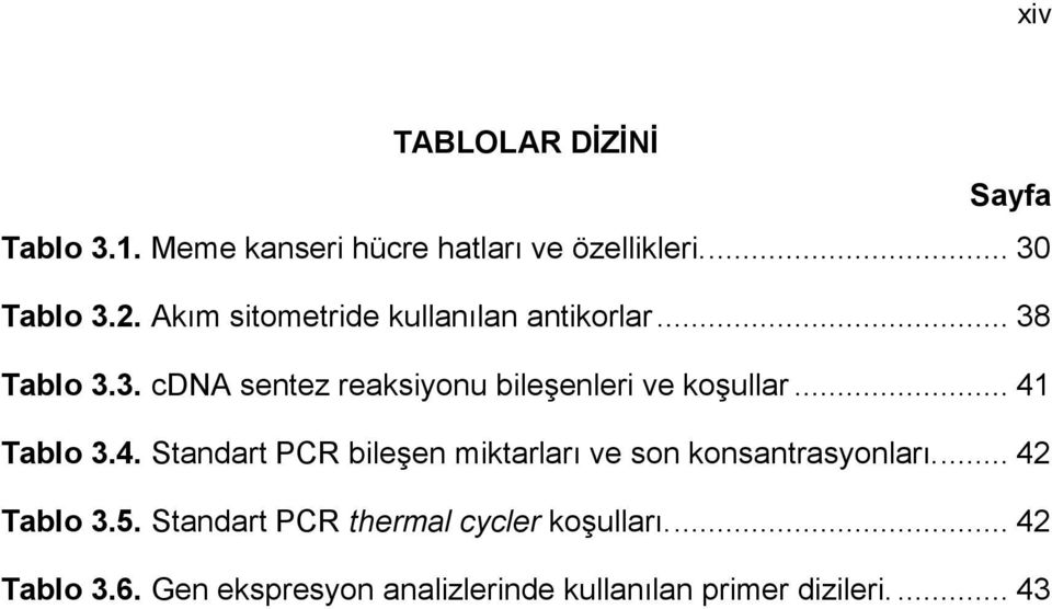 .. 41 Tablo 3.4. Standart PCR bileşen miktarları ve son konsantrasyonları.... 42 Tablo 3.5.