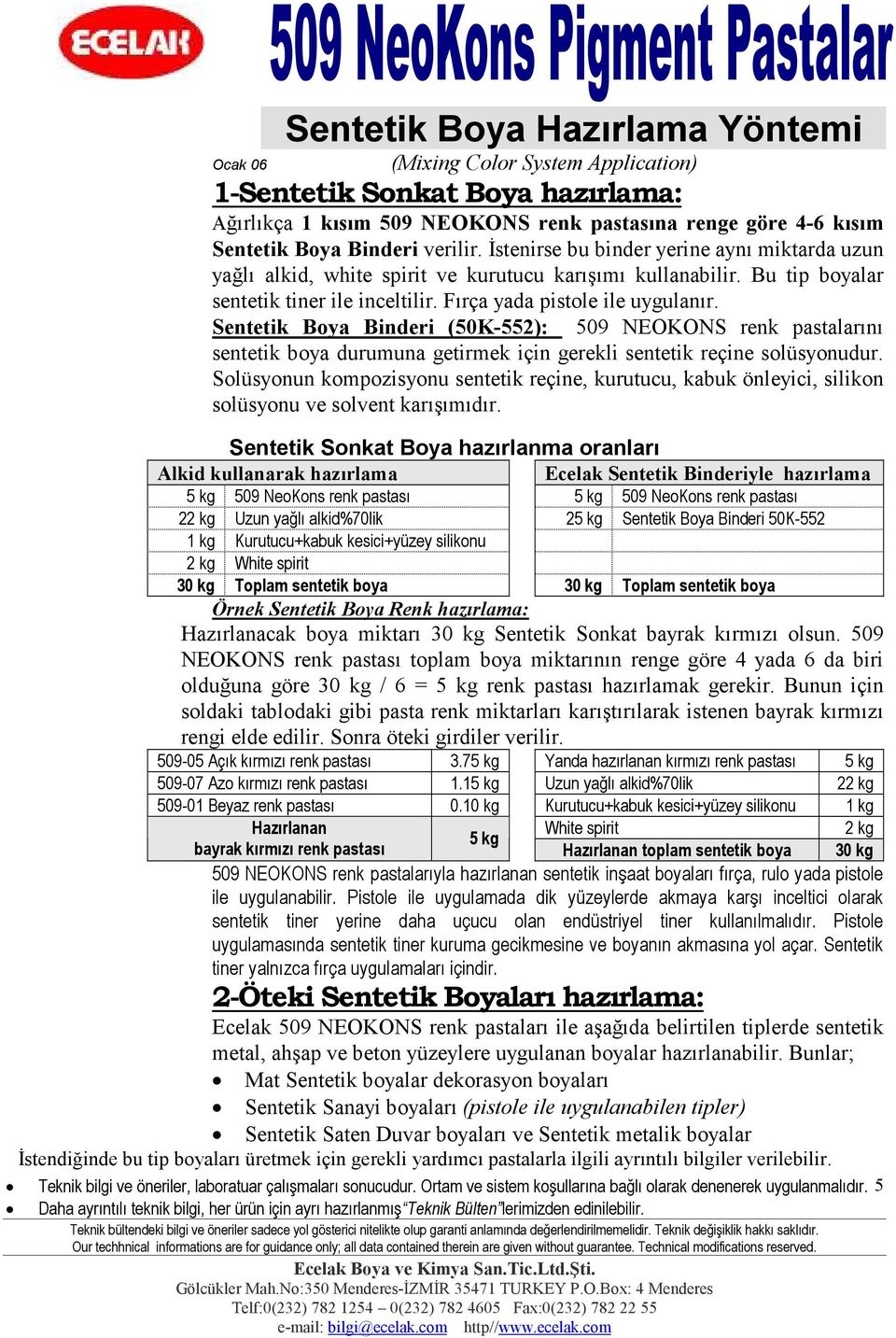 Sentetik Boya Binderi (50K-552): 509 NEOKONS renk pastalarını sentetik boya durumuna getirmek için gerekli sentetik reçine solüsyonudur.