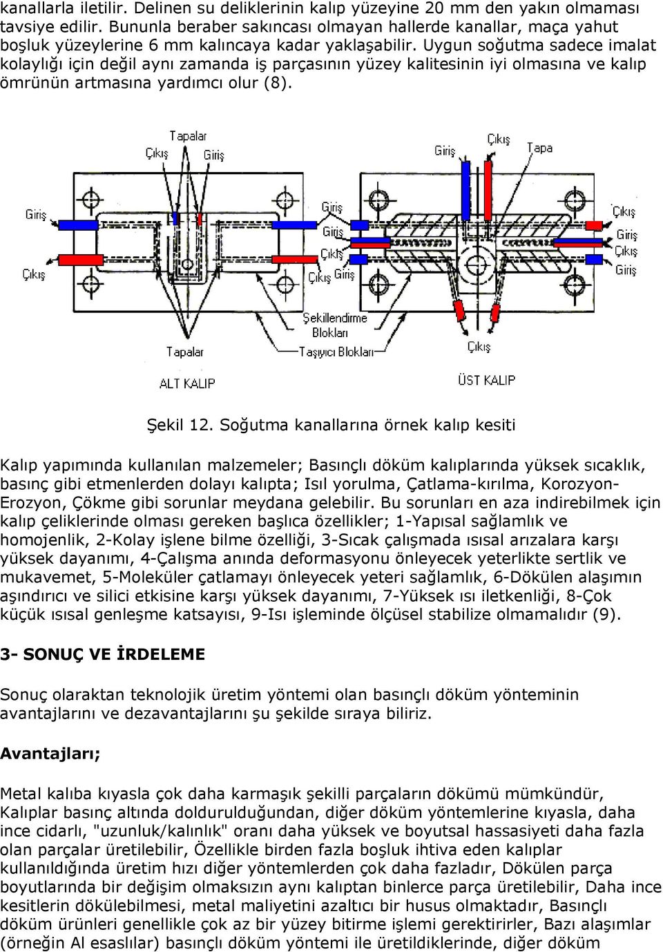 Uygun soğutma sadece imalat kolaylığı için değil aynı zamanda iş parçasının yüzey kalitesinin iyi olmasına ve kalıp ömrünün artmasına yardımcı olur (8). Şekil 12.