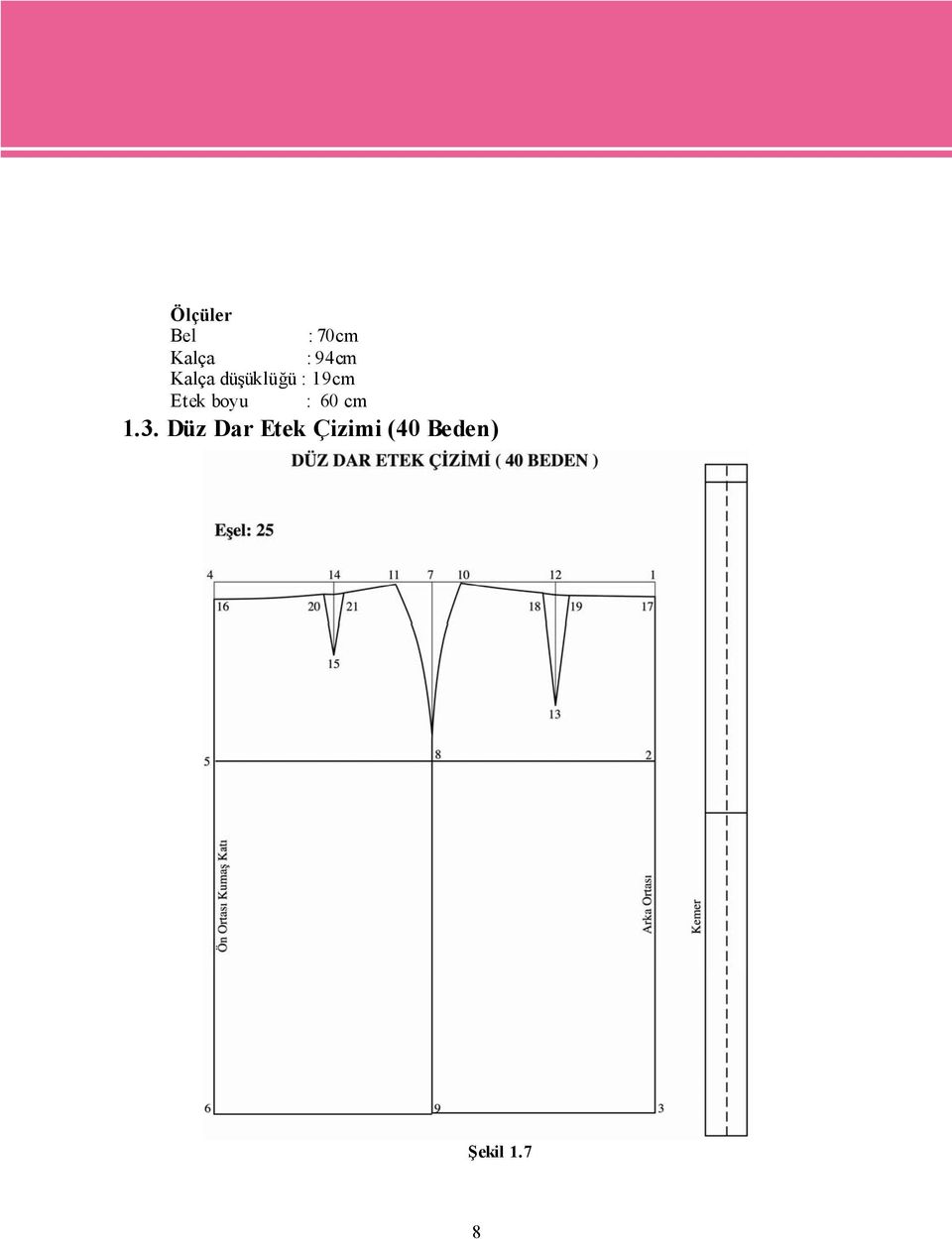 Etek boyu : 60 cm 1.3.