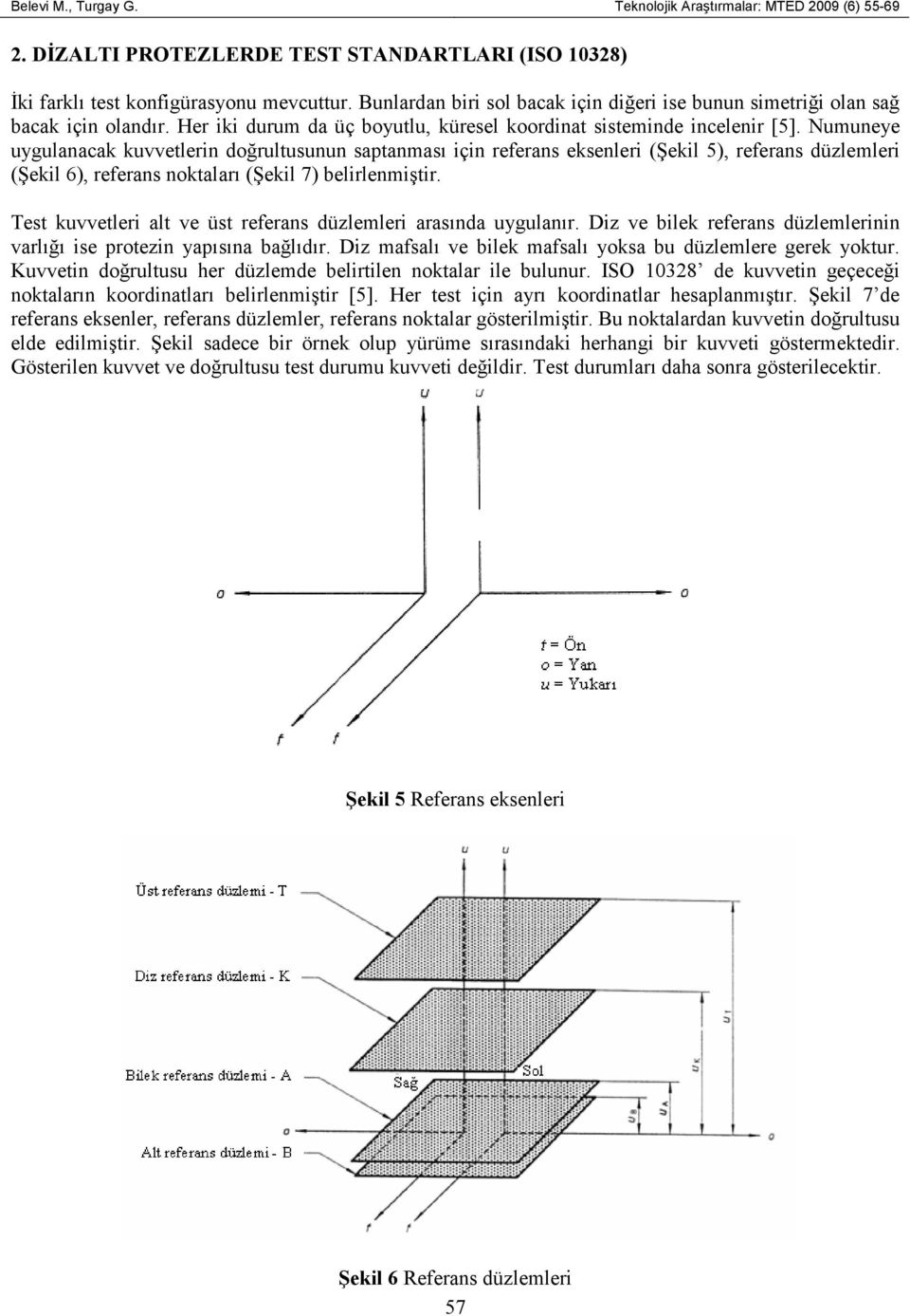 Numuneye uygulanacak kuvvetlerin doğrultusunun saptanması için referans eksenleri (Şekil 5), referans düzlemleri (Şekil 6), referans noktaları (Şekil 7) belirlenmiştir.