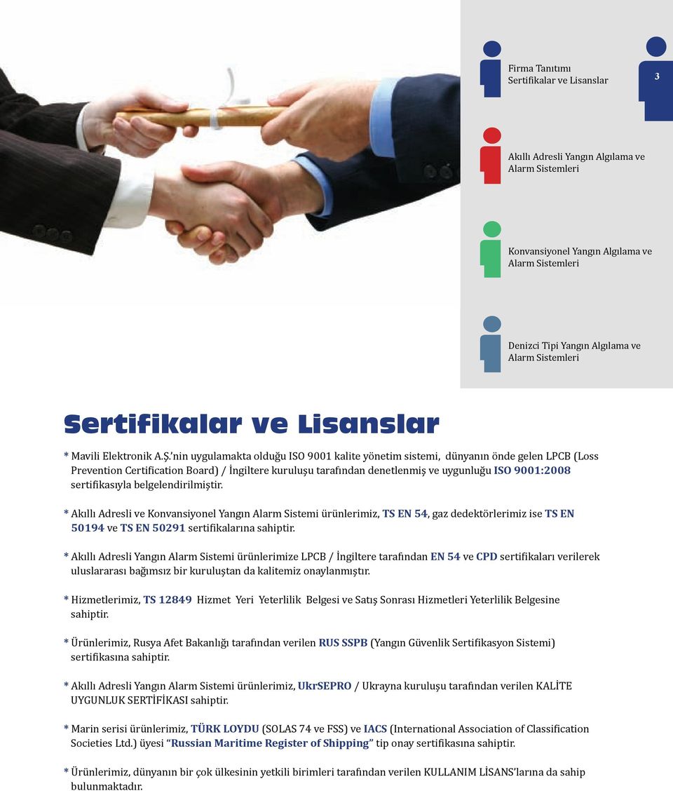 nin uygulamakta olduğu ISO 9001 kalite yönetim sistemi, dünyanın önde gelen LPCB (Loss Prevention Certi ication Board) / İngiltere kuruluşu tarafından denetlenmiş ve uygunluğu ISO 9001:2008 serti